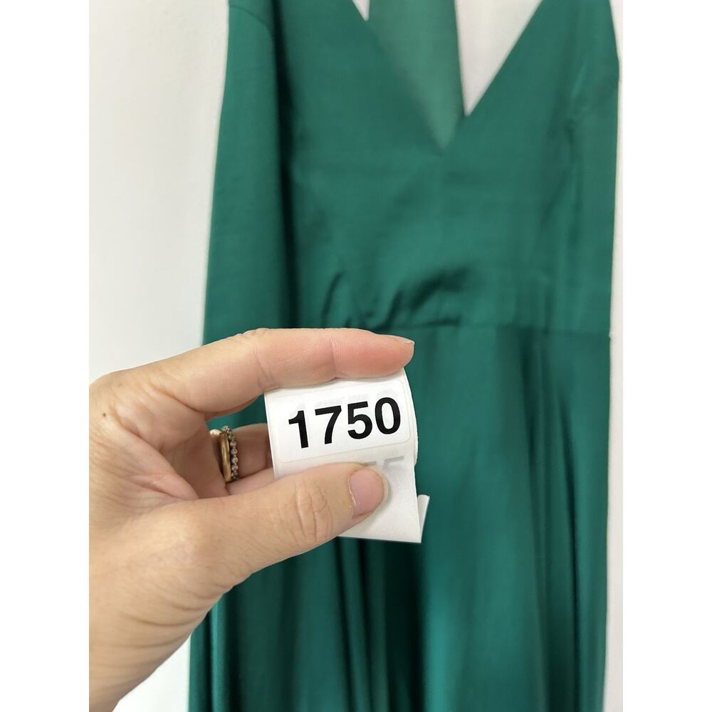 Kimchi Blue Green Emerald Midi Dress Gown Asymmetrical Hem Cocktail Satin Size 8 - Picture 12 of 12